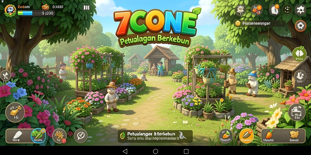 Tampilan gameplay yang menampilkan kebun subur dan aktivitas bertani.