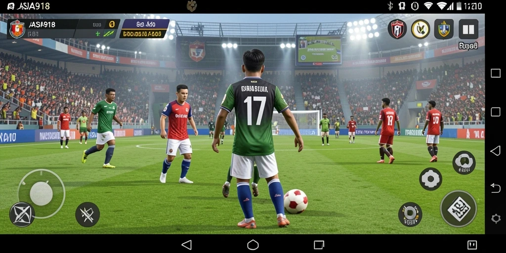 Tangkapan layar gameplay ASIA918 dengan aksi mendebarkan di lapangan sepak bola.