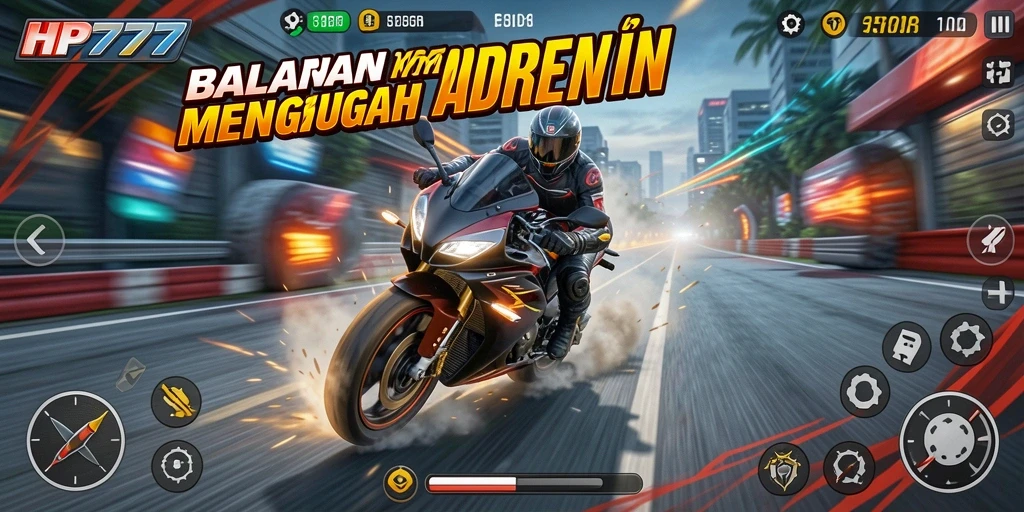 Tampilan gameplay balapan motor yang seru dan mendebarkan.