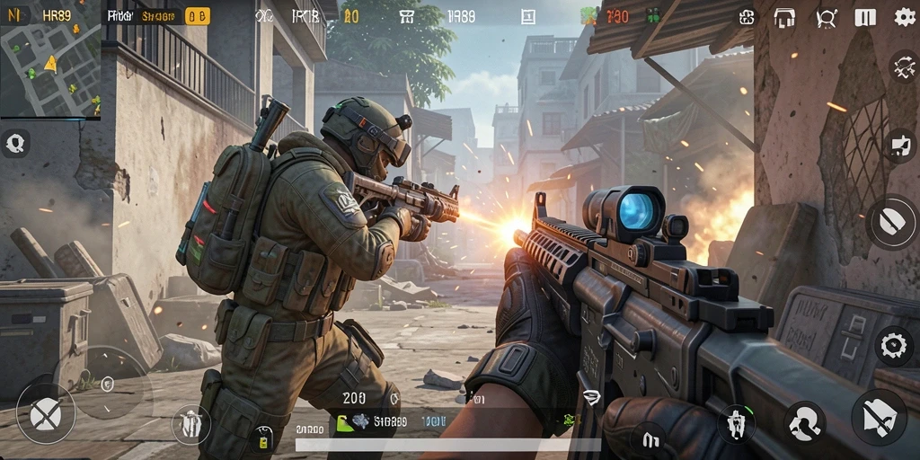 Tampilan gameplay mendebarkan dari HR89 menunjukkan aksi tembak-menembak yang intens.