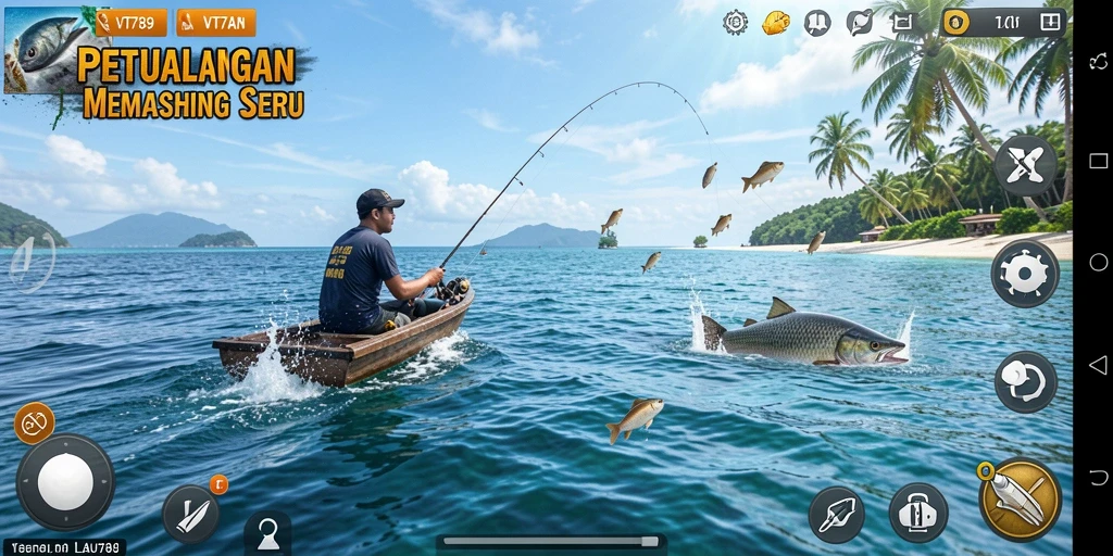 Screenshot gameplay VT789 yang menampilkan suasana memancing yang menegangkan.